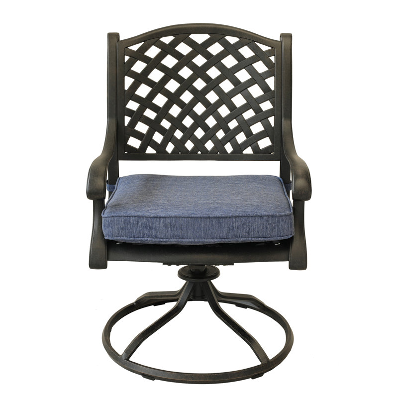 Ensemble de salle à manger en aluminium 7 pièces avec 6 chaises berçantes pivotantes, Bleu marine antique