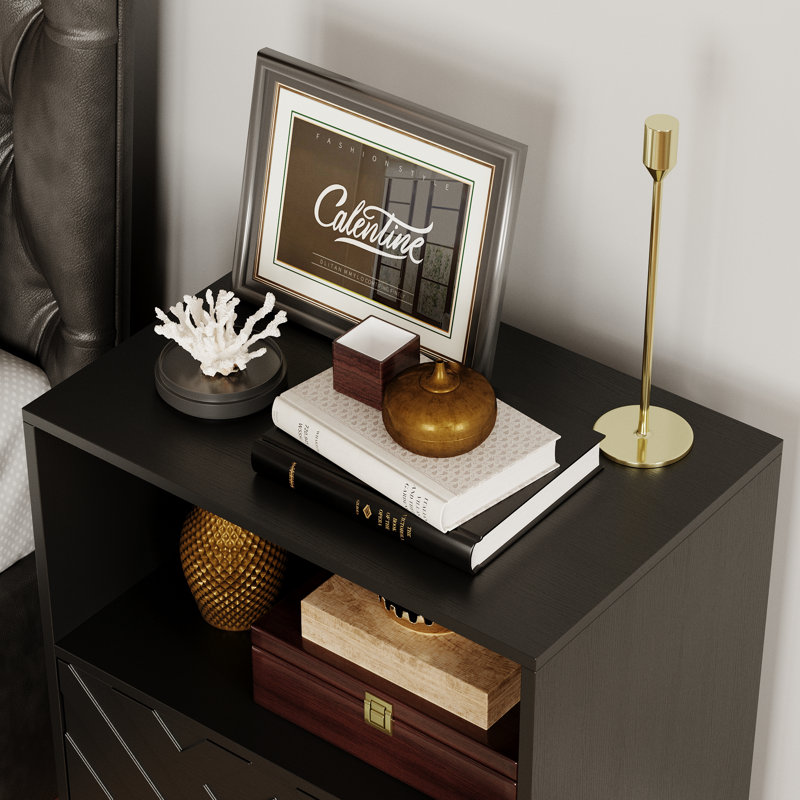 2-Drawer 1-Shelf Nightstand With Modern Design