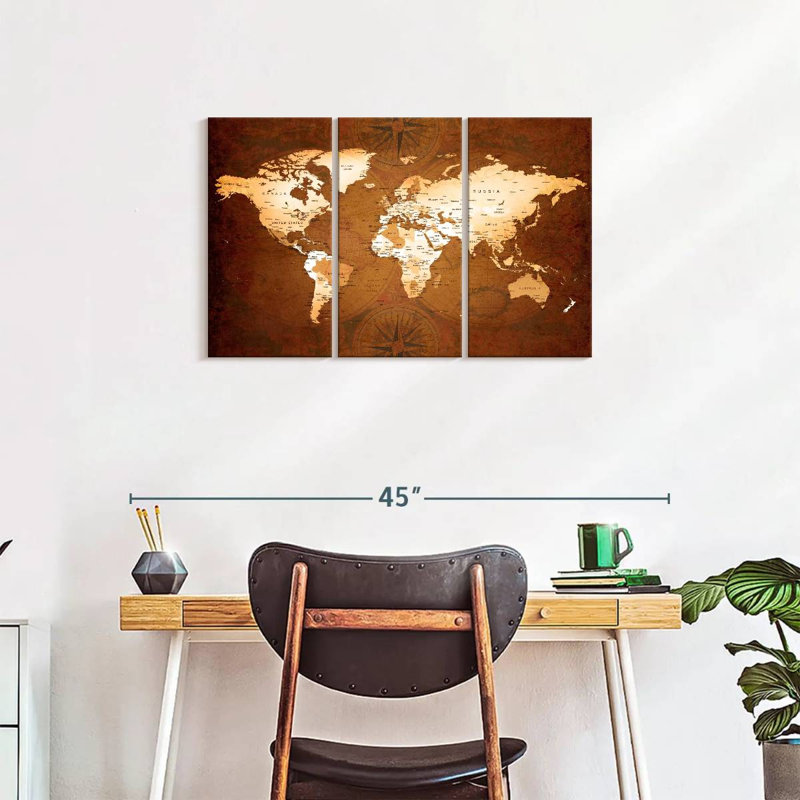 " Rare World Map " by Tess P 3 - Pieces, 20" H x 33" W x 1.25"