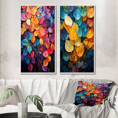 «Magical Colorful Leaves - Leaves», ensemble de 2 reproductions d'art sur toile