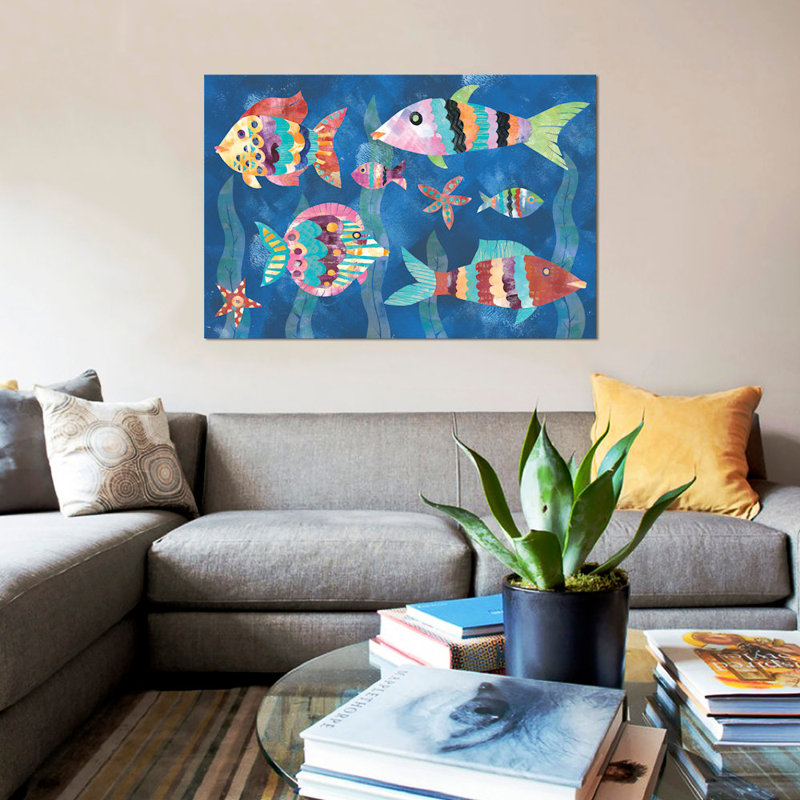 «Boho Reef Fish III» par Wild Apple Portfolio - reproduction d'art sur toile, H 18 po x l 26 po x P 1,5 po, Pas de tapis