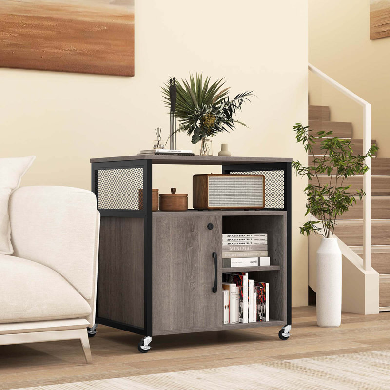 17 Stories File Cabinet On Wheels With Charging Station & Cable Management Hole Shelves, Gray/Black