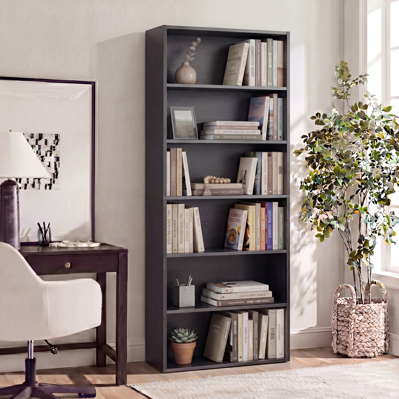 63'' H Rectangular Freestanding Adjustable and Anti-tip 6-Tier Bookcase, (6 Shelves) 63"H x 23.8"W x 9.2"D, Black