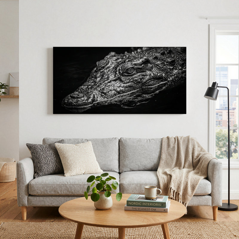 Ensemble de 1 tableau sur toile représentant un crocodile, L 32 po x H 16 po, Toile tendue