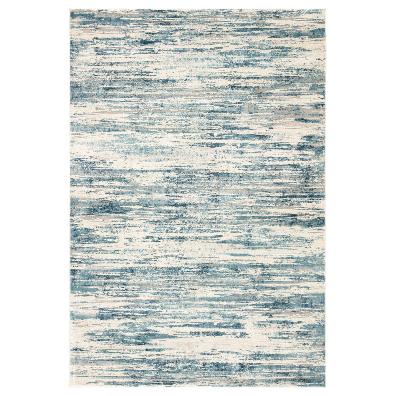Tapis bleu / ivoire Awad, Rectangle 5 pi x 7 pi 6 po
