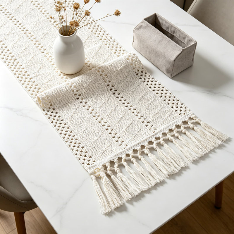 Chemin de table Boho pour cuisine, décor rustique maison de campagne, centre de table en lin de coton tissé Macrame, petit chemin de table basse pour la commode