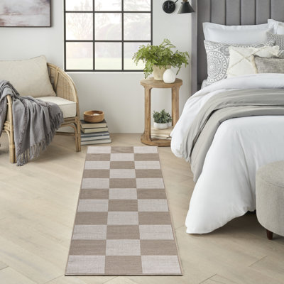 Tapis de couloir lavable et antidérapant 8 pi à motif géométrique naturel et ivoire