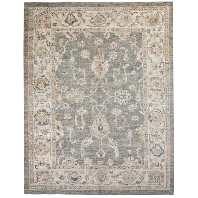 Tapis brun / ivoire en laine noué à la main de conception unique 8 pi 2 po x 10 pi 2 po Antep