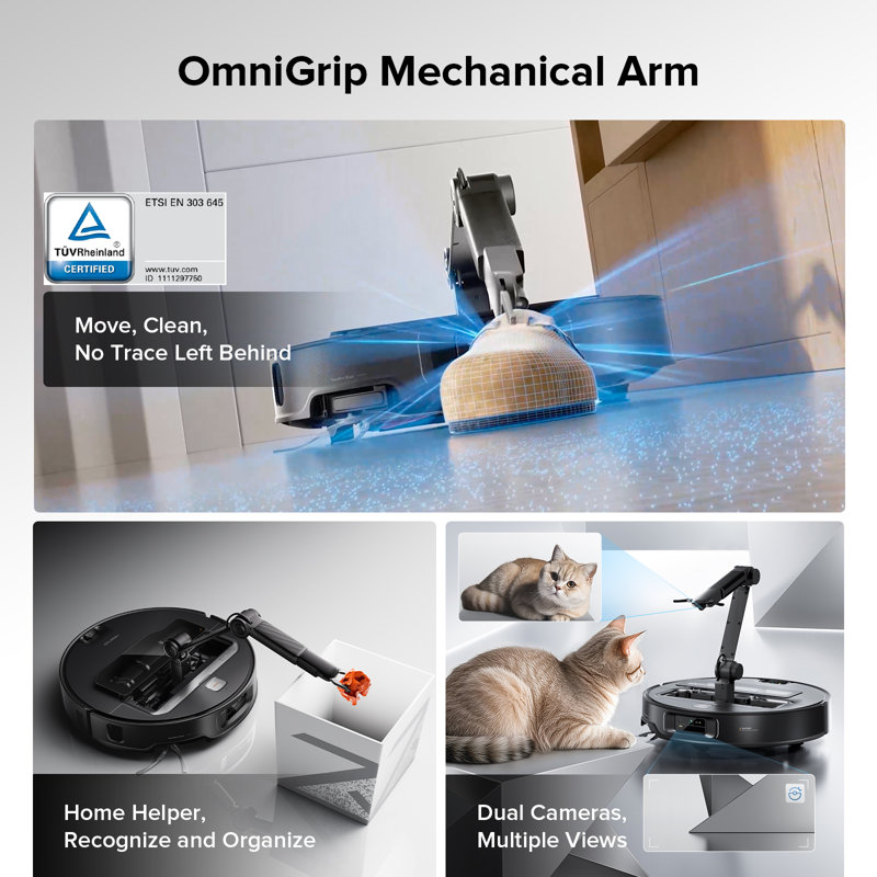 Roborock Saros Z70 Robot Vacuum and Mop, Omnigrip Arm, 22,000Pa Suction, AI-Powered, FlexiArm Riser Tech, Hot Water Mop Washing & Self-Cleaning, Obstacle Avoidance
