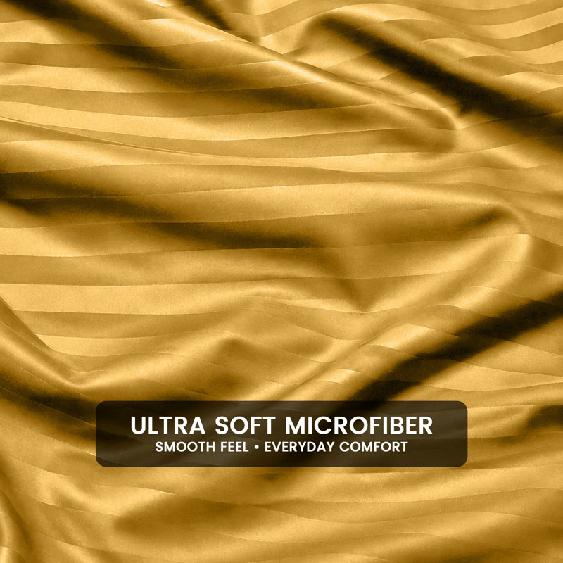 Imperial Homeware London Microfiber Striped Duvet Cover Set with Pillowcases Included, Ochre
