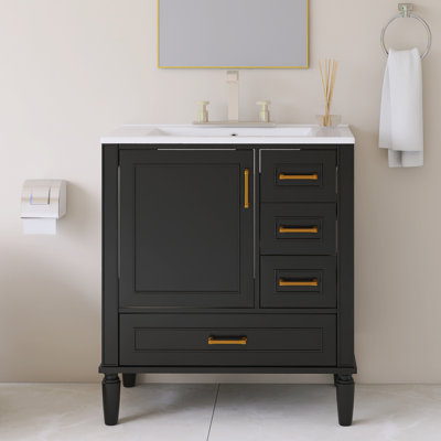 30" Freestanding Single Bathroom Vanity With White Integrated Ceramic Top