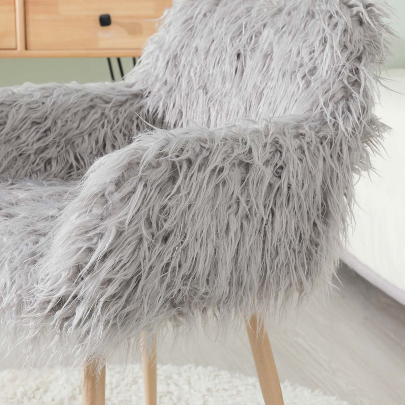 Upholstered Make up chair, Gray Faux Fur