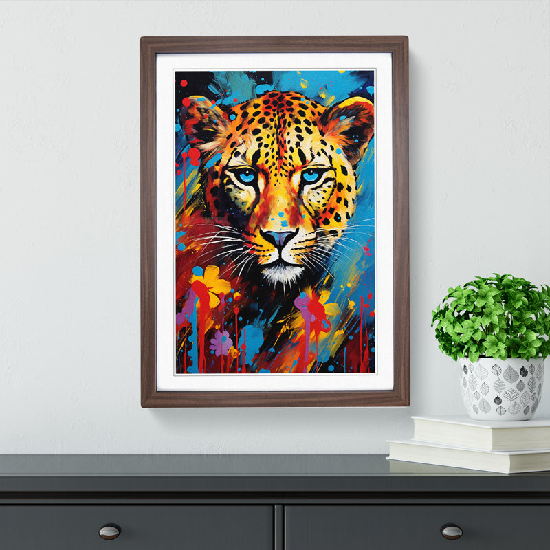 Cheetah Expressionism No.2 - Single Picture Frame Print on Wood, Walnut Framed, 64cm H x 46cm W x 2cm D