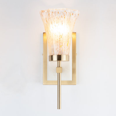 1-Light Antique Brass Wall Sconce with Handblown Glass and Alabaster Accent