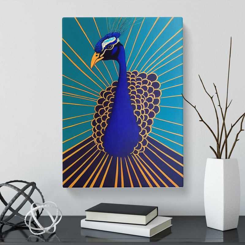 CAN-V0523-1772X Peacock Painting Minimalism - Wrapped Canvas Print, 50cm H x 35cm W