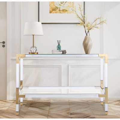 Lucen Glass Console Table With Gold Accents