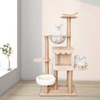 52" Multi-Level Cat Tree Tower, Scratching Post & Condo with Space Capsule, Holds 33lbs
