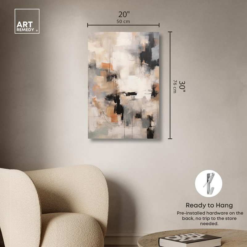 Muted Abstract Canvas Wall Art in Beige and Gray, 30" x 20"