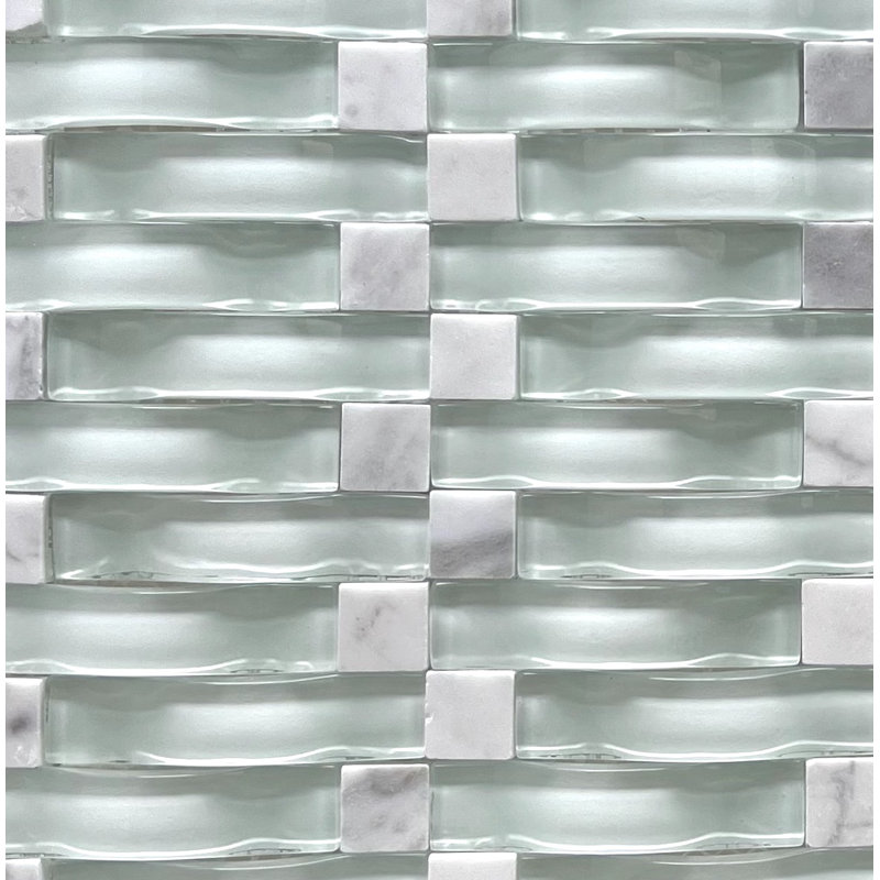 Carrelage mural en mosaïque de verre et de marbre 2 po x 0,6 po Frascati, Blanc