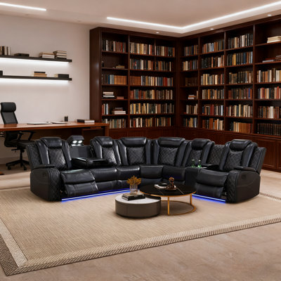 Home Theatre Sectional Set (3-Piece, 210") - Power Reclining, Breathing Leather & LED Lighting