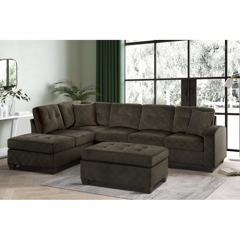 Canapé modulaire moderne et contemporain 3 pièces Mulrey, Microfibre chocolat, H 33,5 po x l 109,5 po x P 78 po
