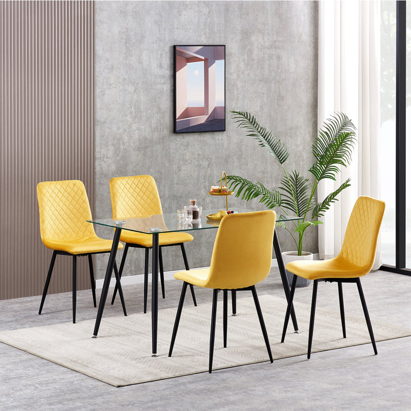 Upholstered Dining Chair, Yellow, 4