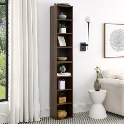 8-Tier Media Tower Rack, CD DVD Slim Storage Cabinet with Adjustable Shelves, Tall Narrow Bookcase, Display Bookshelf