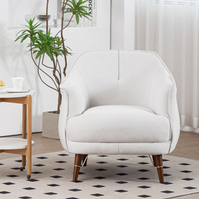 Chaise avec accoudoirs Modern Modern, fauteuil rembourré en tissu durable pour le salon, chambre à coucher, pieds en bois massif, blanc
