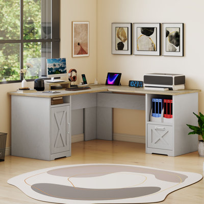 L-Shaped Executive Desk With Power Outlet