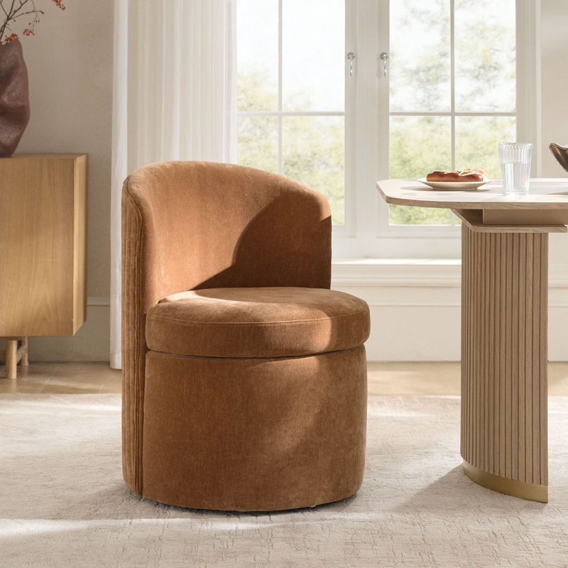 Chrysten 24''W Modern Channel-Tufted Backrest Dining Chair with Wheels, Caramel