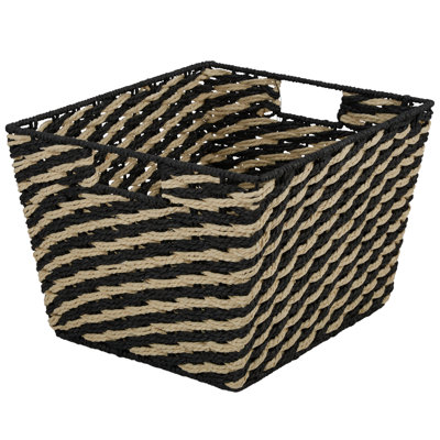  Panier tissé à rayures moyennes en noir