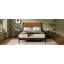 Lit plateforme Queen Size en bois d'acacia massif avec tête de lit en cuir végan tissé à la main, style moderne du milieu du siècle, sommier non requis, brun foncé