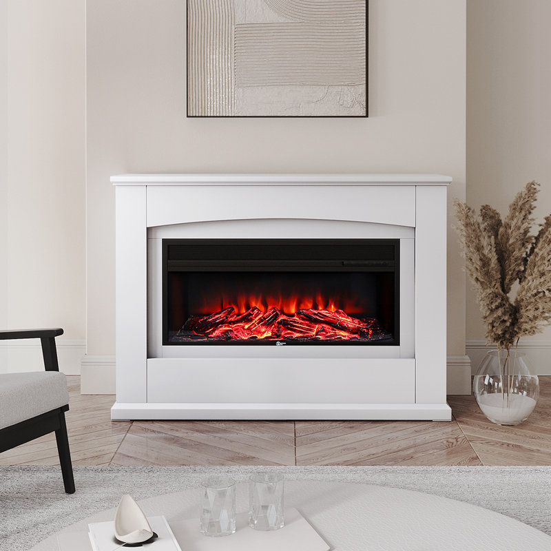 Vanessa 122cm W Electric Fireplace with White Wooden Mantel