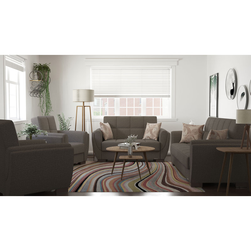 Collection Upholstered Convertible Loveseat With Storage, Polyester, Brown