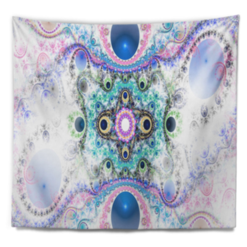 Tapisserie abstraite à motif fractal bleu, H 32 po x l 39 po