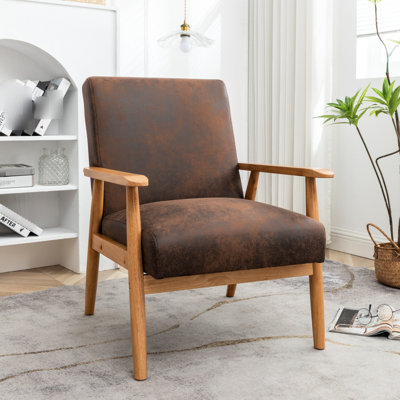 Brown Mid-century Modern Arm Chair, 24.88'' Wide. Crafted With Solid Wood Arms. Cozy Foam Filled Cushions. Microfiber Upholstery. Easily Assembled And Managed Wide Color. Idea. Rest. Comfortable Seat
