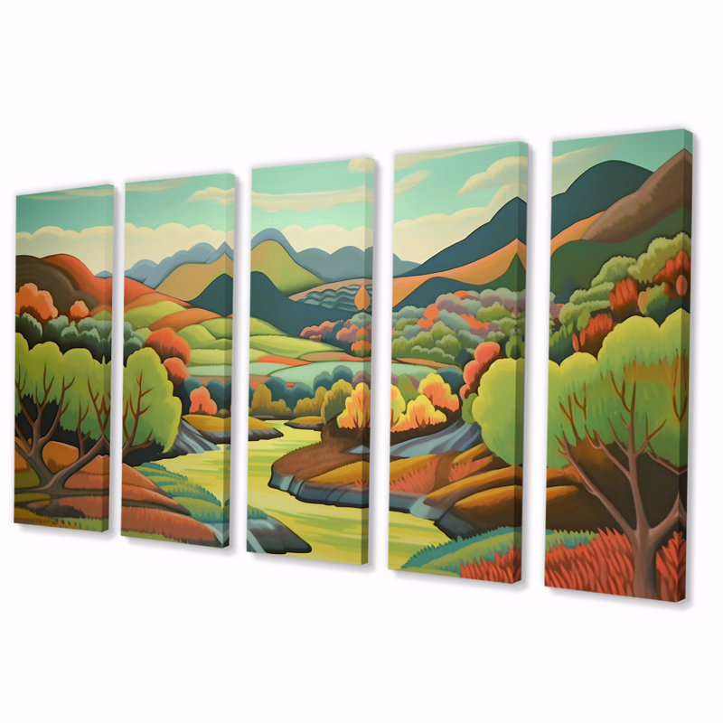 Automne, beauté, paysage de montagne, sérénité - prairie, art mural, salon - 5 panneaux égaux