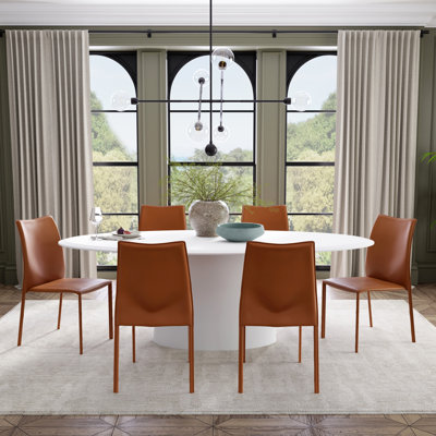 Table de salle à manger Deodat 79 po blanc mat et 6 chaises Dalia caramel foncé