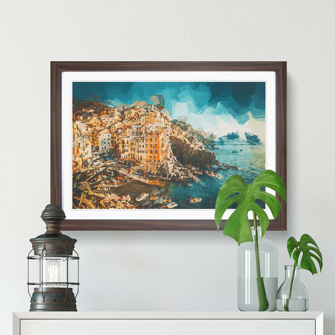 Riomaggiore Cinque Terre in Italy in Abstract - Framed Print