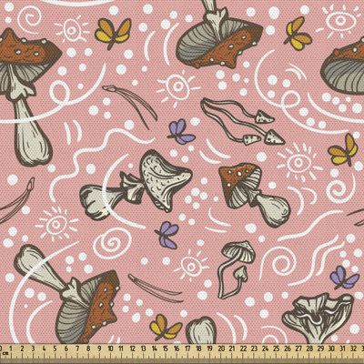 Tissu de forêt Ambesonne par The Yard, répétition de libellules pastel, papillons, fleurs, herbes, tissu décoratif pour le revêtement et les accessoires de maison, cannelle rose pâle et poussière