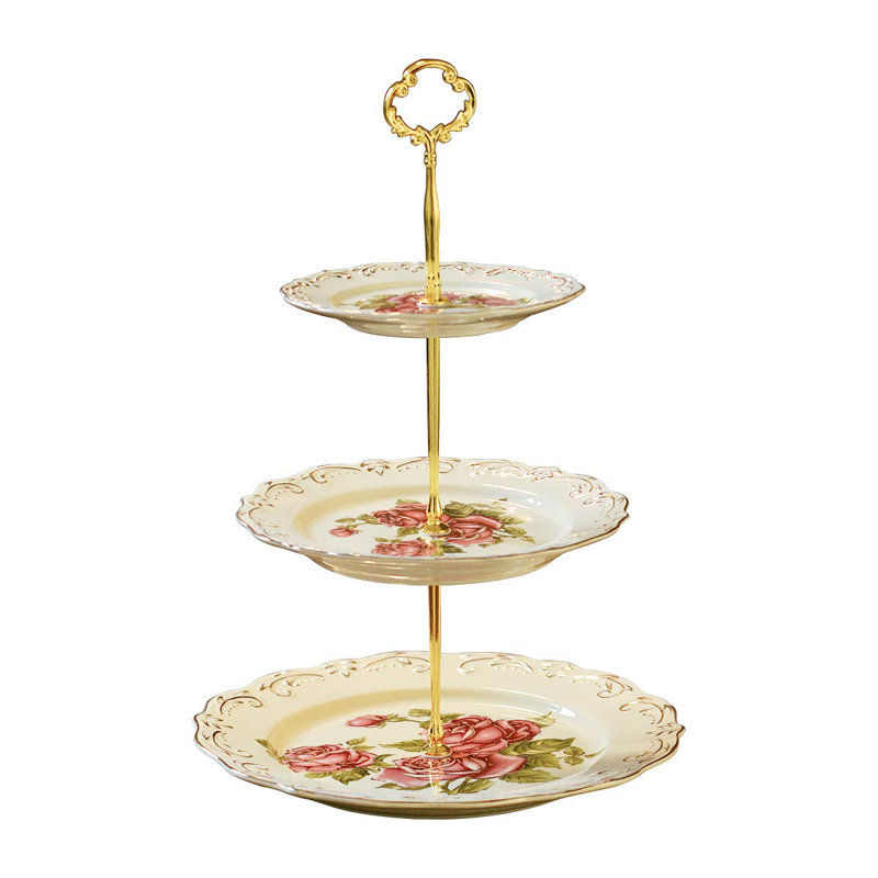 Présentoir à petits gâteaux, tour à pâtisserie à bord gaufré à 3 niveaux, (rose)