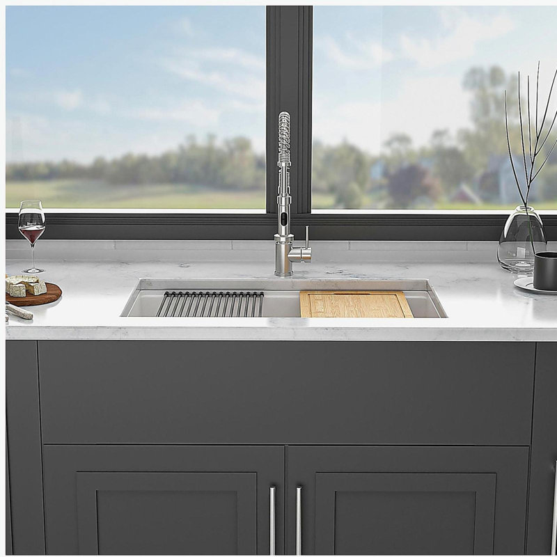 Évier de cuisine en quartz - Évier de cuisine encastré en granite blanc 33 x 19 po, 33 x 19 po