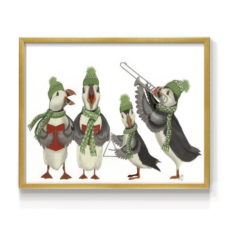 Winter Pheasants In Field -Framed Print - Restickable, 8" H x 10" W