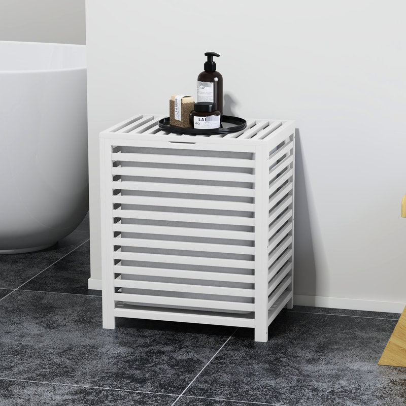 Panier à linge blanc avec couvercle et sac intérieur amovible, 19,75 po x 14,25 po x 23,5 po, espace pour ranger les vêtements, sac de rangement amovible, blanc, articles organisés