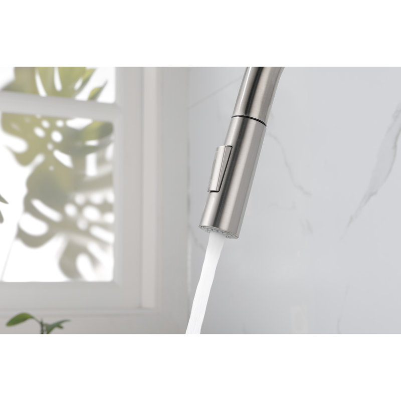 Robinet de cuisine rétractable en nickel brossé - acier inoxydable, buse rotative à 360 ° pour une utilisation flexible de l'eau, contrôle simple de la température et du débit, poignée en nickel, finition en acier inoxydable,