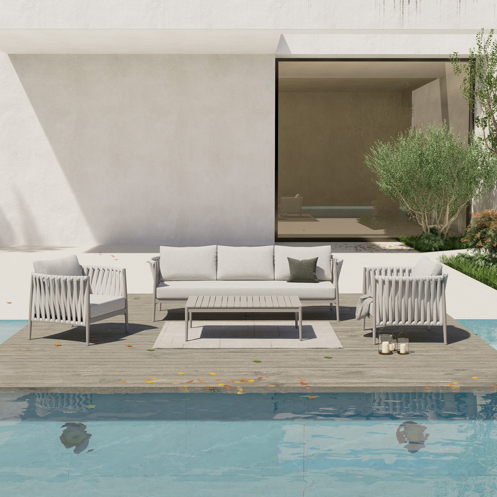 Zeke 4-Person Complete Patio Set, Beige