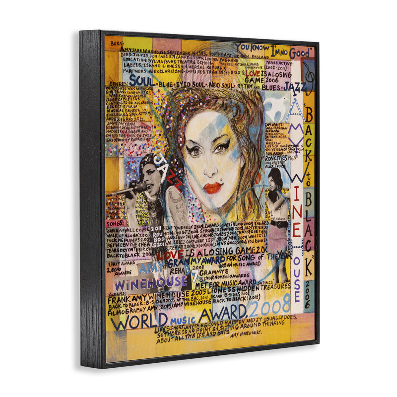 Amy Winehouse, collage, estampe numérique par Sabin, Giclée encadrée noir minuit, H 14 po x l 11 po