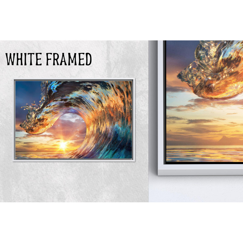 Impression sur toile de coucher de soleil océan: photographie de paysage marin éclatant, décor de plage, toiles à cadre blanc 1P