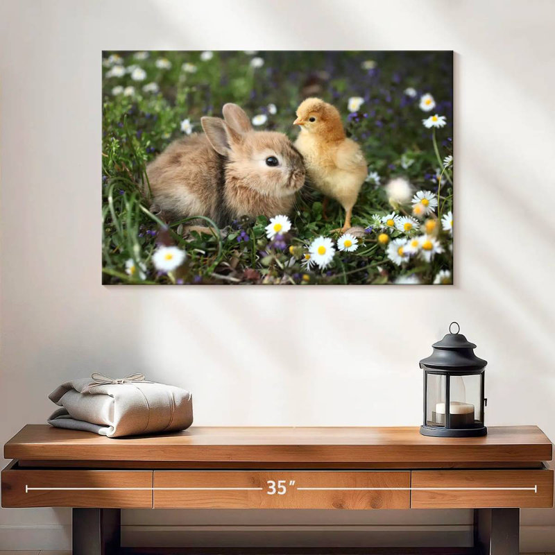 Cute Animals With Chamomile, 30" H x 45" W