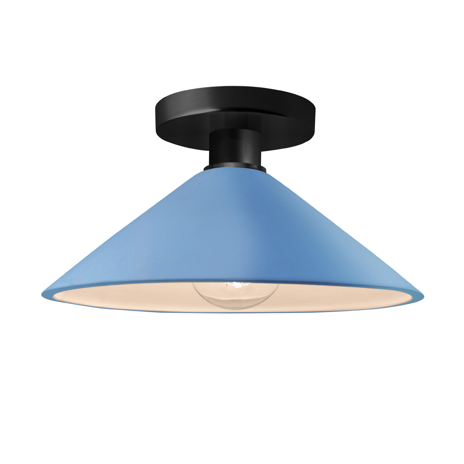 Single Light Ceramic Semi Flush Mount, Sky Blue, Matte Black, Incandescent (Not Included)